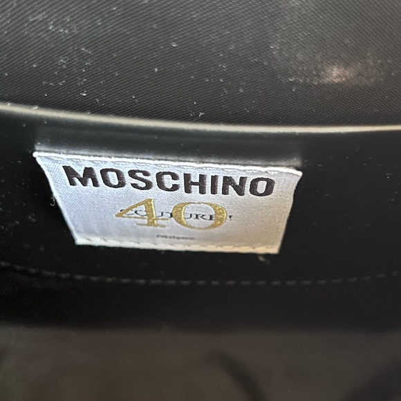 MOSCHINO Heart of Wool Leather Shoulder Bag- Black Gold - Picture 13 of 15